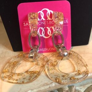 Vintage Sassy Jones Zaria Dangle Earrings (Clear with gold sparkles)